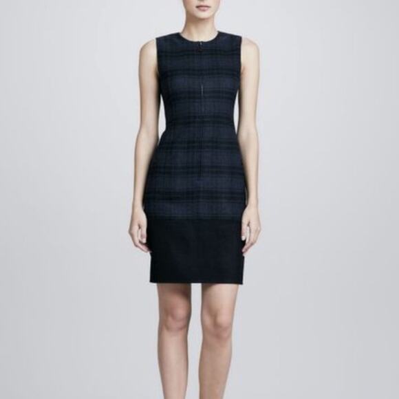 Akris Plaid Wool Flannel sheath dress zip front Sz 4 - Picture 1 of 10